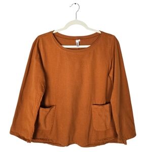 Kleen Brown Camel Cotton Long Sleeve Pocket Top